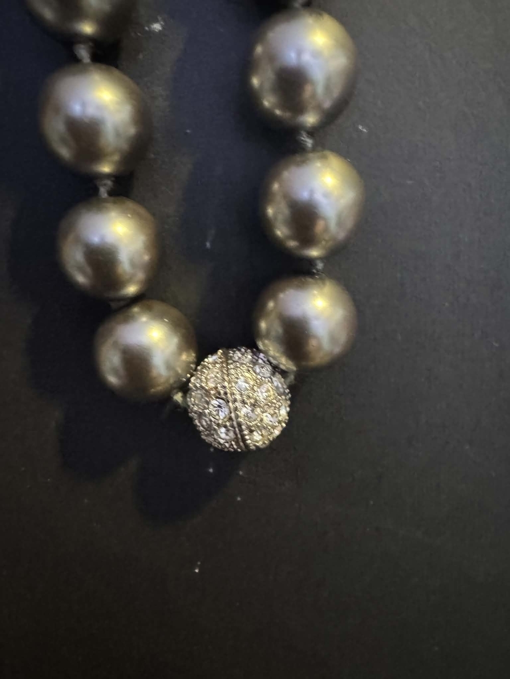 Classic Gray Pearl Necklace with Pave Clasp - Picture 3 of 3